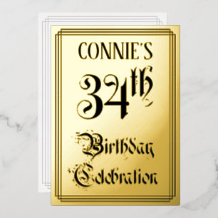 Invitation En Aluminium Fête du 34e anniversaire — Script élégant + Nom pe