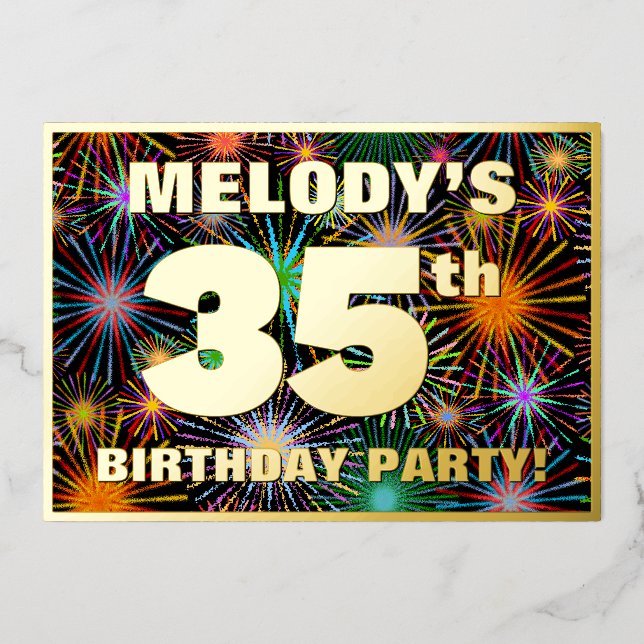Invitation En Aluminium Fête du 35e anniversaire — Fun d'artifice amusant  (Recto)