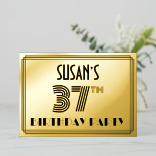 Invitation En Aluminium Fête du 37e anniversaire — Art Déco Style "37" & N