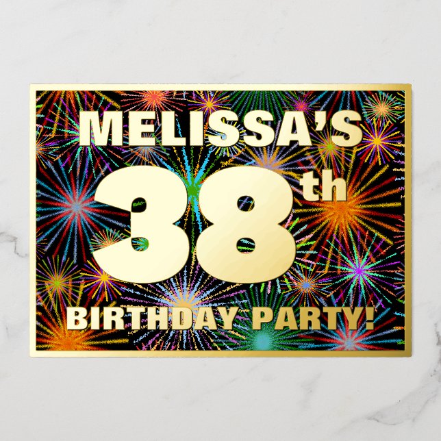 Invitation En Aluminium Fête du 38e anniversaire — Amusant, Feu d'artifice (Recto)