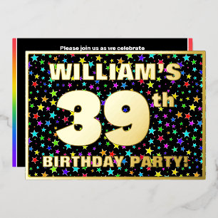 Invitation En Aluminium Fête du 39e anniversaire — Motif d'étoiles amusant