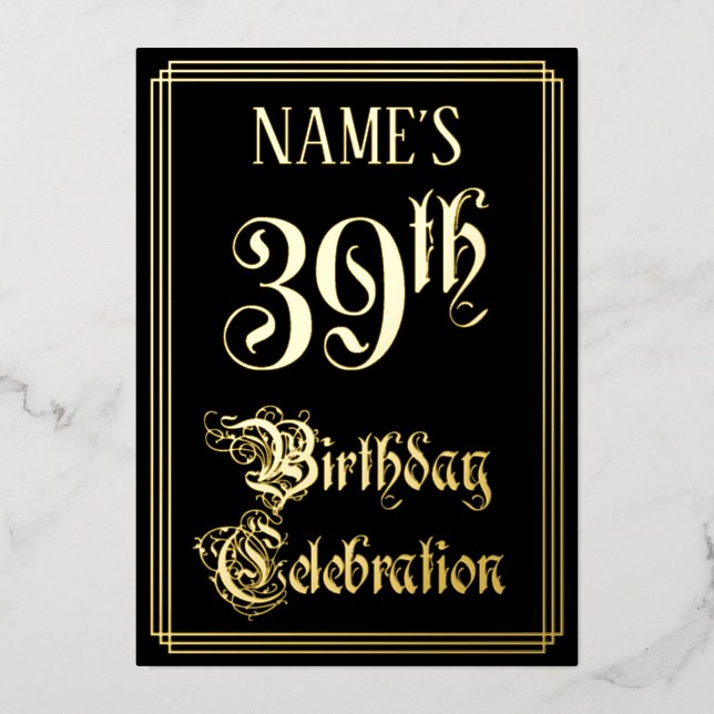 Invitation En Aluminium Fête du 39e anniversaire — Script fantaisie et nom (Recto)