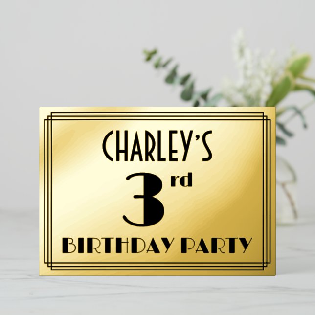 Invitation En Aluminium Fête du 3e anniversaire — Style Art déco « 3 » + N (Debout devant)
