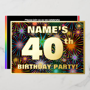 Invitation En Aluminium Fête du 40e anniversaire — Amusant, Feu d'artifice