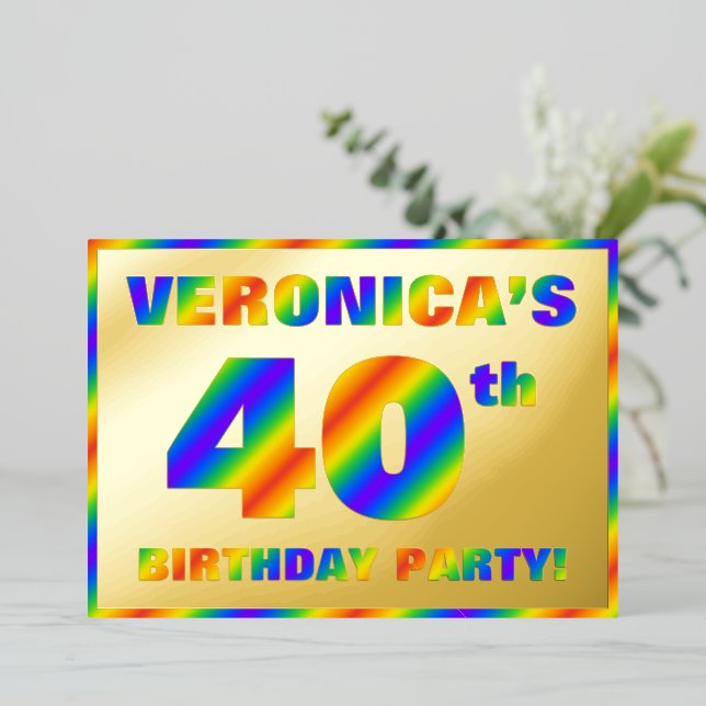 Invitation En Aluminium Fête du 40e anniversaire — Amusant, Rainbow Spectr (Debout devant)