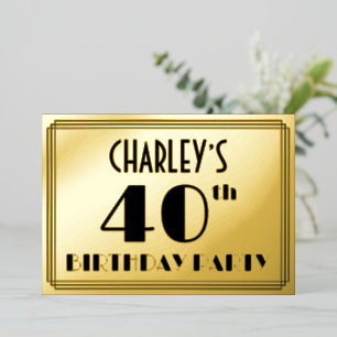 Invitation En Aluminium Fête du 40e anniversaire — Regarder Art Déco "40"