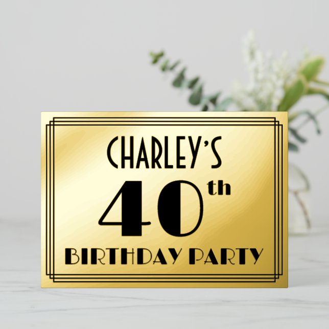 Invitation En Aluminium Fête du 40e anniversaire — Regarder Art Déco "40"  (Debout devant)