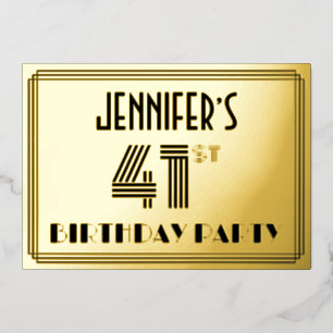 Invitation En Aluminium Fête du 41e anniversaire — Art Déco Style "41" & N