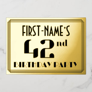 Invitation En Aluminium Fête du 42e anniversaire : Art Déco Look "42" et n