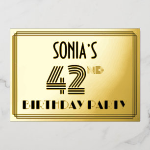 Invitation En Aluminium Fête du 42e anniversaire — Art Déco Style "42" & N