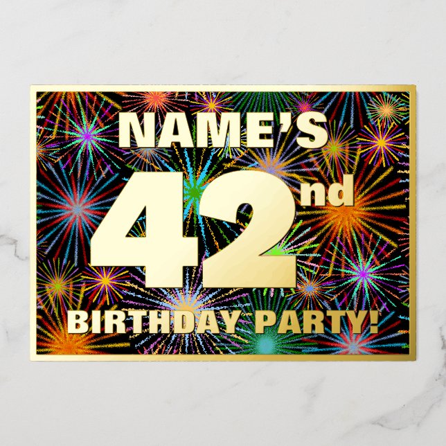 Invitation En Aluminium Fête du 42e anniversaire — Fun d'artifice amusant  (Recto)