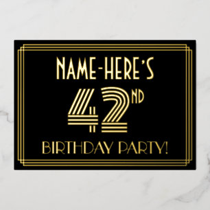Invitation En Aluminium Fête du 42ème anniversaire — Style Art Déco "42" +