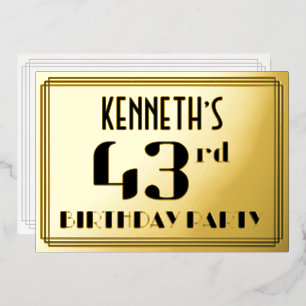 Invitation En Aluminium Fête du 43e anniversaire : Art Déco Look "43" et n
