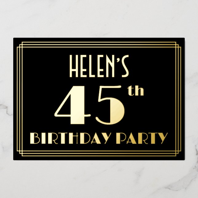 Invitation En Aluminium Fête du 45e anniversaire : Art Déco Look "45", ave (Recto)