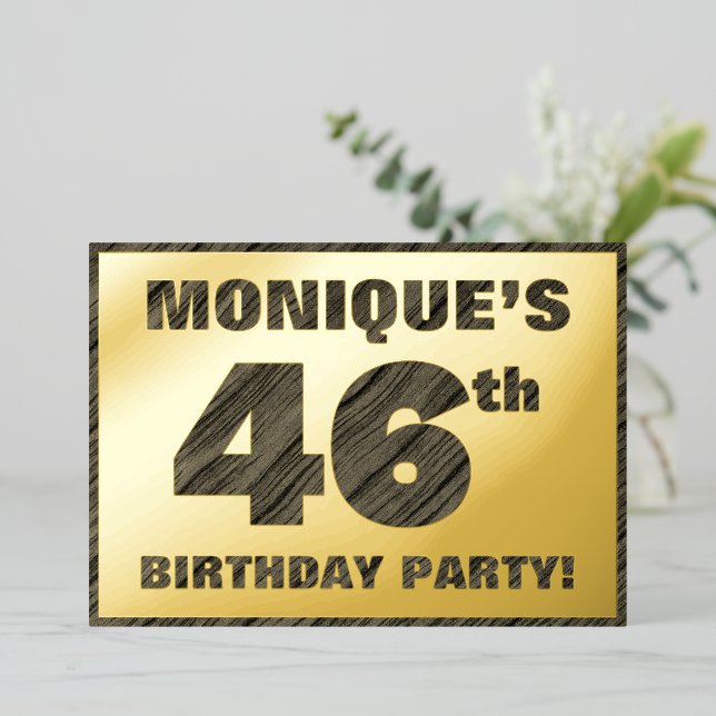 Invitation En Aluminium Fête du 46e anniversaire — Gras, Faux Wood Grain T (Debout devant)
