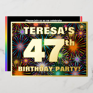 Invitation En Aluminium Fête du 47e anniversaire — Amusant, Feu d'artifice
