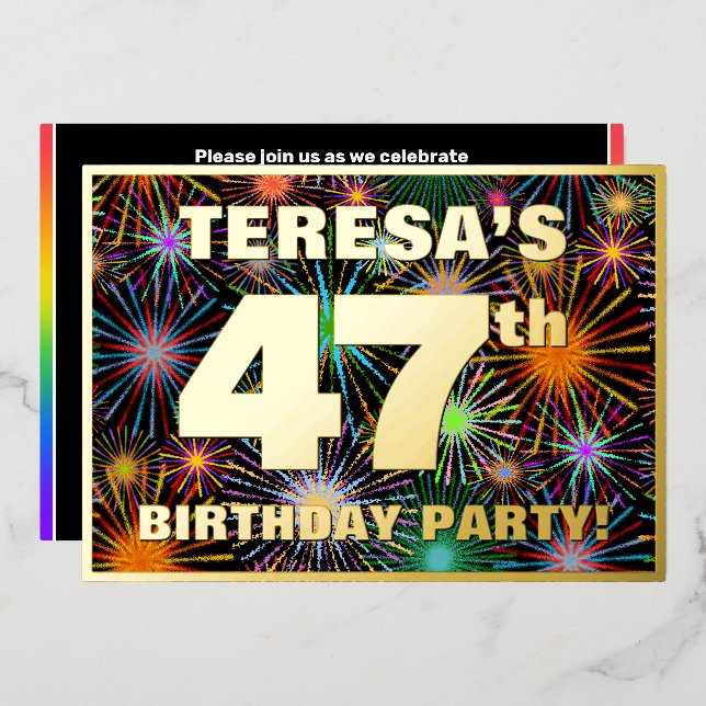 Invitation En Aluminium Fête du 47e anniversaire — Amusant, Feu d'artifice (Recto/Verso)