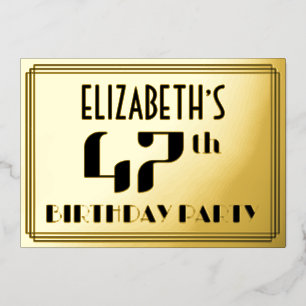 Invitation En Aluminium Fête du 47e anniversaire : Art Déco Look "47" et n