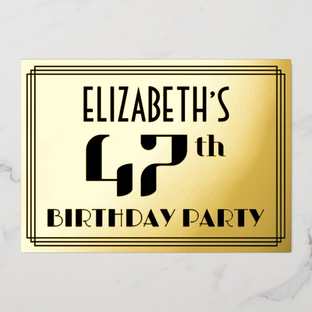 Invitation En Aluminium Fête du 47e anniversaire : Art Déco Look "47" et n (Recto)