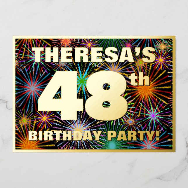 Invitation En Aluminium Fête du 48e anniversaire — Amusant, Feu d'artifice (Recto)