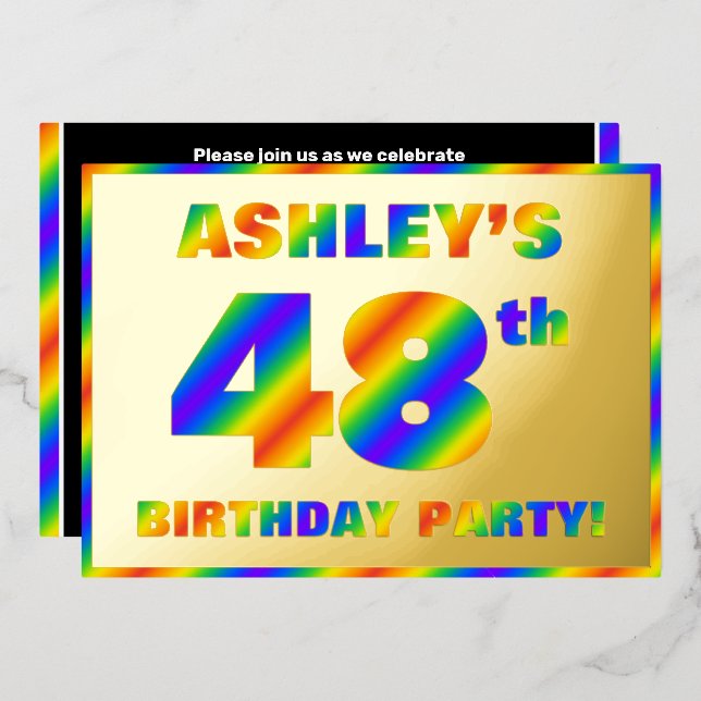 Invitation En Aluminium Fête du 48e anniversaire — Amusant, Rainbow Spectr (Recto/Verso)