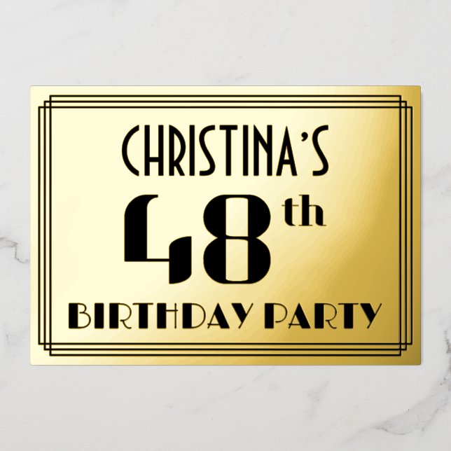 Invitation En Aluminium Fête du 48e anniversaire : Art Déco Look "48" et n (Recto)