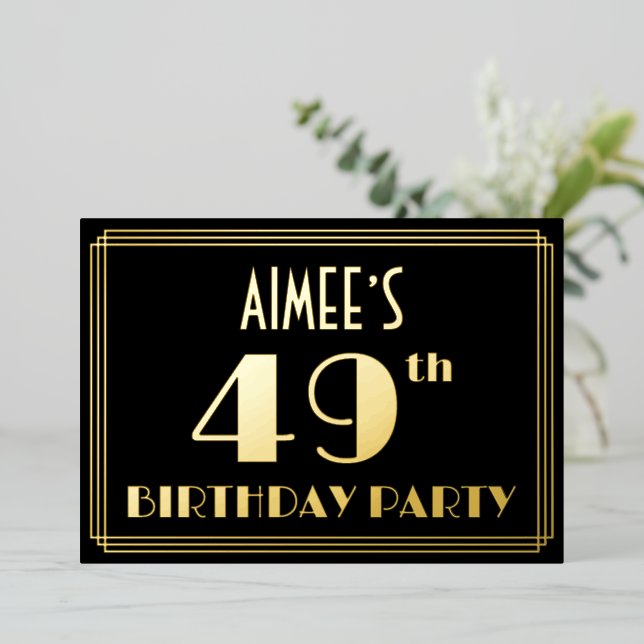 Invitation En Aluminium Fête du 49e anniversaire : Art Déco Look "49", ave (Debout devant)