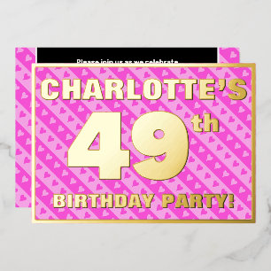 Invitation En Aluminium Fête du 49e anniversaire — Coeurs roses amusants e