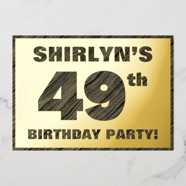 Invitation En Aluminium Fête du 49e anniversaire — Gras, Faux Wood Grain T (Recto)