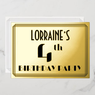 Invitation En Aluminium Fête du 4e anniversaire : Art Déco Look "4" et nom