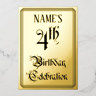 Invitation En Aluminium Fête du 4e anniversaire — Script élégant + Nom per