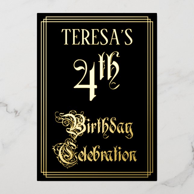 Invitation En Aluminium Fête du 4e anniversaire — Script fantaisie et nom  (Recto)