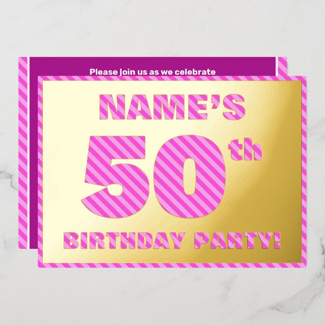 Invitation En Aluminium Fête du 50e anniversaire — Audacieux, amusant, ros (Recto/Verso)