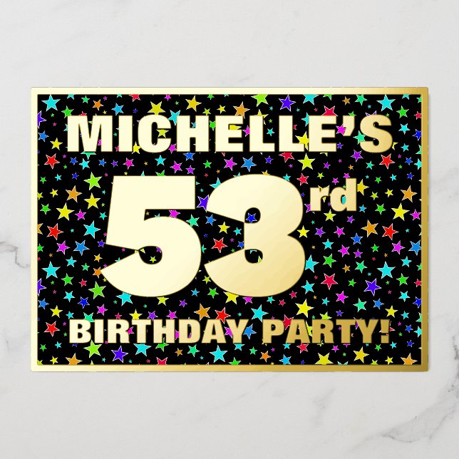 Invitation En Aluminium Fête du 53e anniversaire — Motif d'étoiles amusant (Recto)