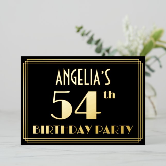 Invitation En Aluminium Fête du 54e anniversaire : Art Déco Look "54", ave (Debout devant)