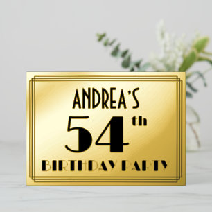 Invitation En Aluminium Fête du 54e anniversaire — Art Déco Look "54" + No