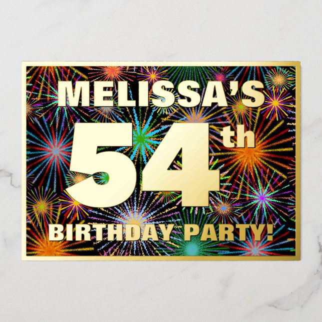 Invitation En Aluminium Fête du 54e anniversaire — Fun d'artifice amusant  (Recto)