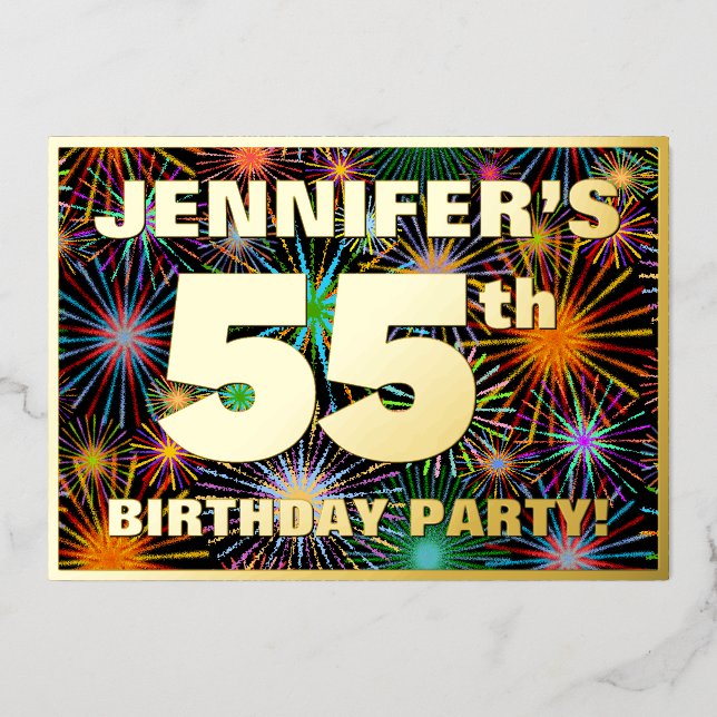 Invitation En Aluminium Fête du 55e anniversaire — Fun d'artifice amusant  (Recto)