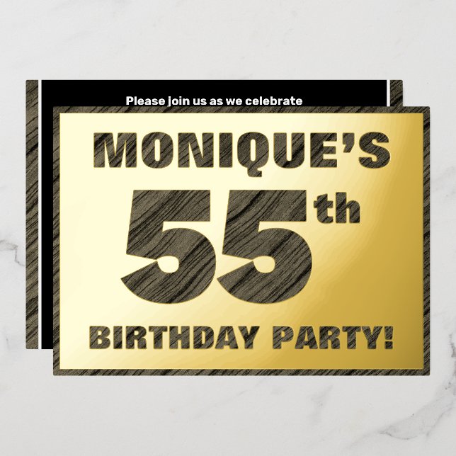 Invitation En Aluminium Fête du 55e anniversaire — Gras, Faux Wood Grain T (Recto/Verso)