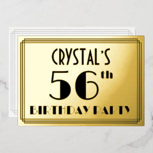 Invitation En Aluminium Fête du 56e anniversaire — Art Déco Look "56" + No