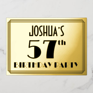 Invitation En Aluminium Fête du 57e anniversaire — Art Déco Look "57" + No