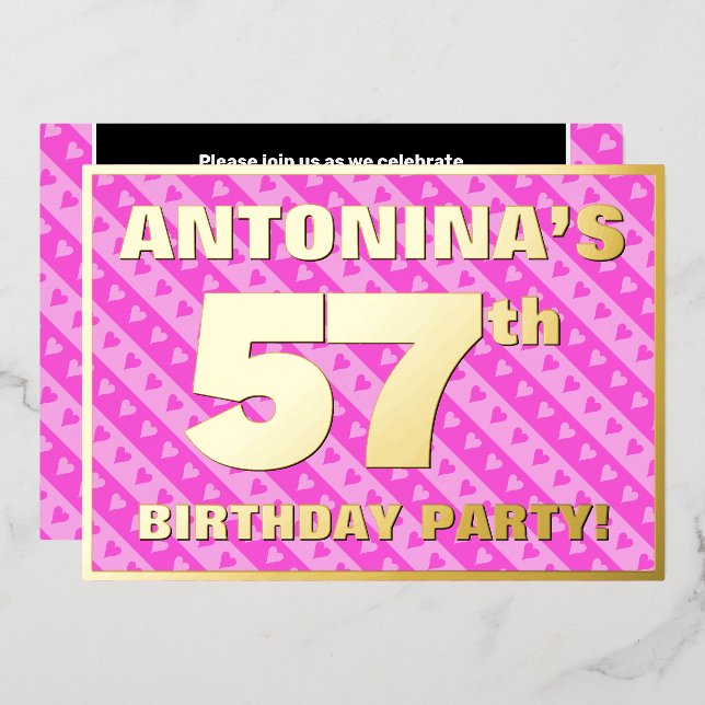 Invitation En Aluminium Fête du 57e anniversaire — Coeurs roses amusants e (Recto/Verso)