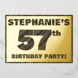 Invitation En Aluminium Fête du 57e anniversaire — Gras, Faux Wood Grain T