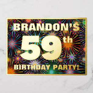Invitation En Aluminium Fête du 59e anniversaire — Amusant, Feu d'artifice