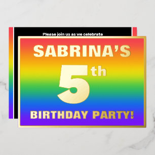 Invitation En Aluminium Fête du 5e anniversaire : Amusant, Motif arc-en-ci