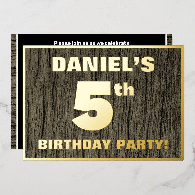 Invitation En Aluminium Fête du 5e anniversaire : Bold, Faux Motif de grai (Recto/Verso)