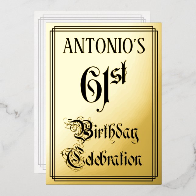 Invitation En Aluminium Fête du 61e anniversaire — Écriture élégante + nom (Recto/Verso)