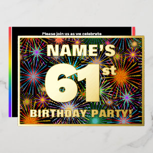 Invitation En Aluminium Fête du 61e anniversaire — Feu d'artifice coloré e