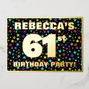 Invitation En Aluminium Fête du 61e anniversaire — motif d'étoiles colorée