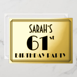 Invitation En Aluminium Fête du 61e anniversaire — Style Art Déco “61” + N